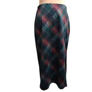 NYCC M Plaid Midi Skirt High Waist Slit Academia Classic Preppy Fall Core Retro